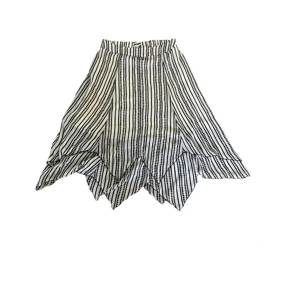Chico’s Women's Ivory & Cream Striped Polka Dot Back Zipper Midi Skirt Size 2